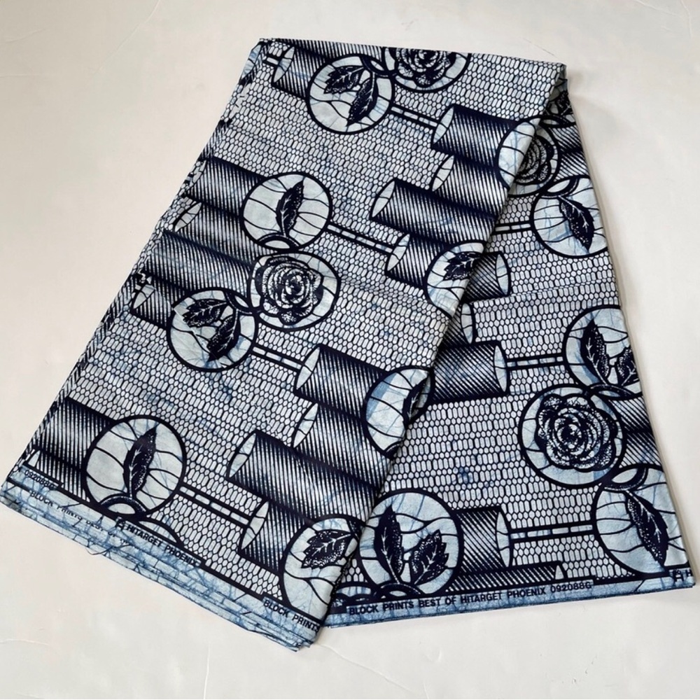 Patterned Blue and White Geometric Cotton Fabric